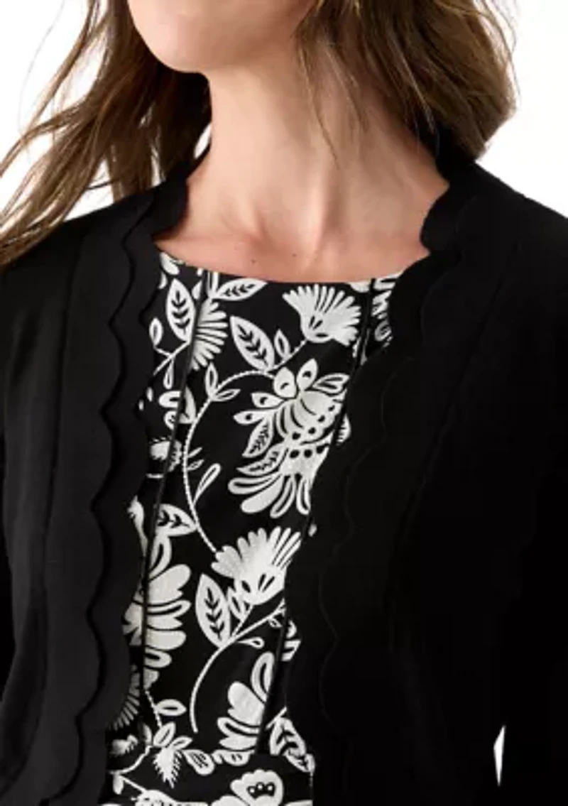 Women's 3/4 Sleeve Scalloped Edge Shrug