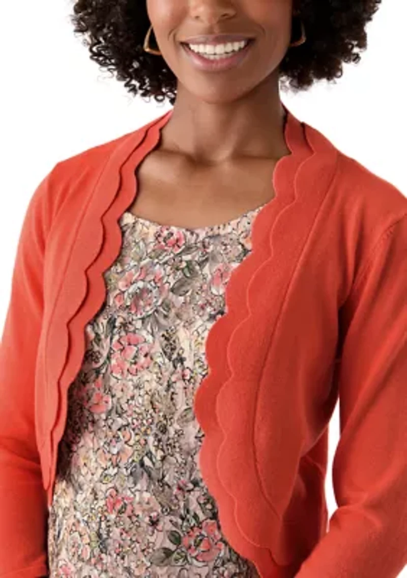 Women's 3/4 Sleeve Scalloped Edge Shrug