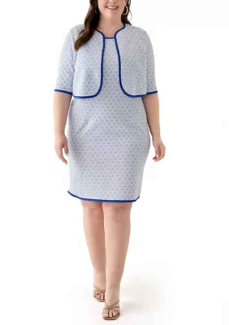 Plus 3/4 Sleeve Bouclé Sheath Jacket Dress