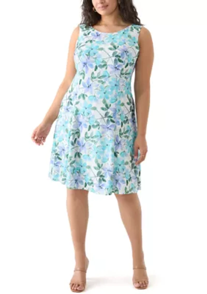 Plus Floral Dress and Solid Flutter Sleeve Topper