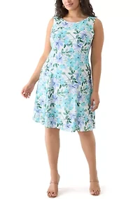 Plus Floral Dress and Solid Flutter Sleeve Topper