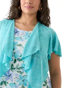 Plus Floral Dress and Solid Flutter Sleeve Topper