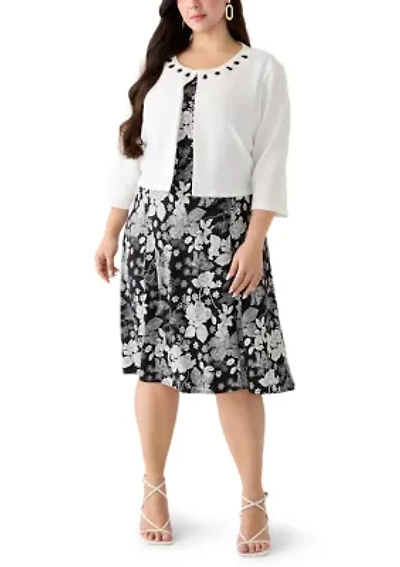 Plus Floral Dress and Jacket Set
