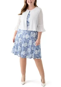 Plus Floral Print Dress with 3/4 Bell Sleeve Jacket