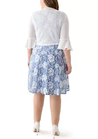 Plus Floral Print Dress with 3/4 Bell Sleeve Jacket