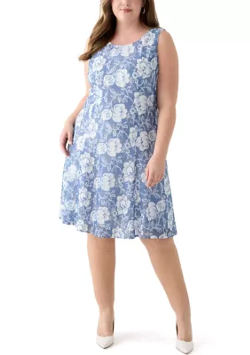 Plus Floral Print Dress with 3/4 Bell Sleeve Jacket