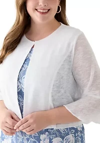 Plus Floral Print Dress with 3/4 Bell Sleeve Jacket