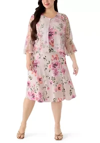 Plus Three-Quarter Sleeve Jacket Dress