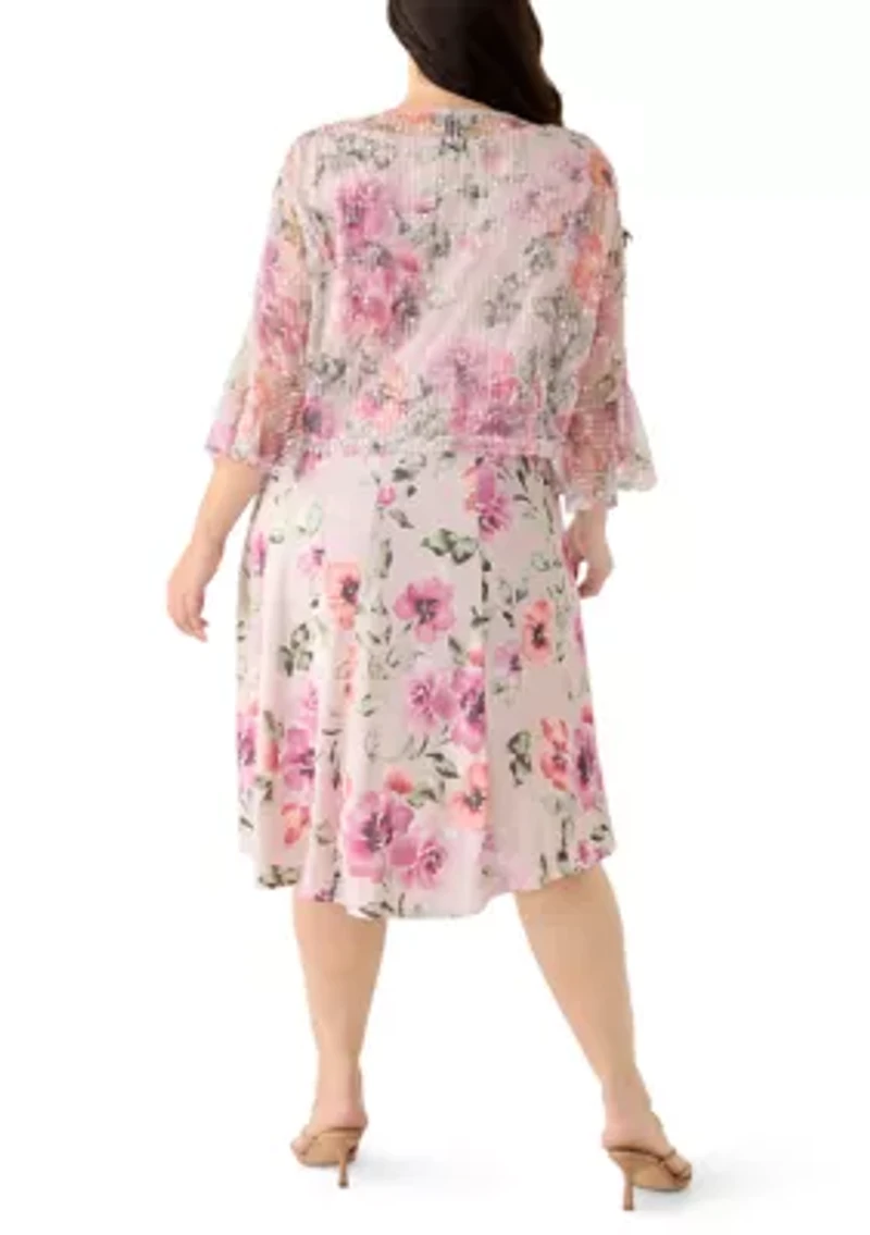 Plus Three-Quarter Sleeve Jacket Dress