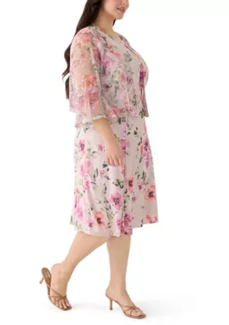 Plus Three-Quarter Sleeve Jacket Dress