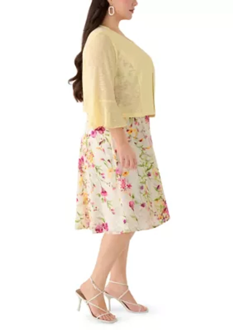 Plus Sleeveless Dress with Lace Jacket