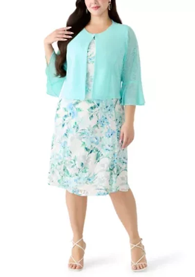 Plus Sleeveless Dress with Lace Jacket