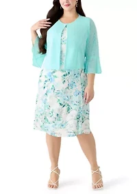 Plus Sleeveless Dress with Lace Jacket