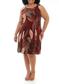 Plus Elbow Sleeve Leaf Print A-Line Jacket Dress