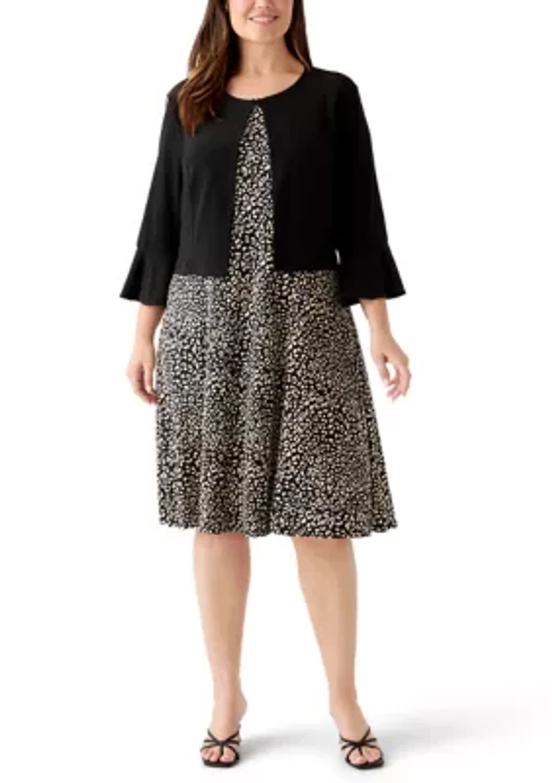 Plus Crew Neck Printed Jacket Dress