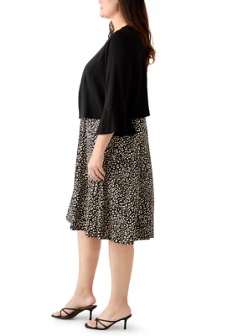 Plus Crew Neck Printed Jacket Dress
