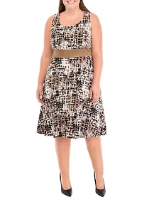 Plus 3/4 Sleeve Printed Jacket Dress