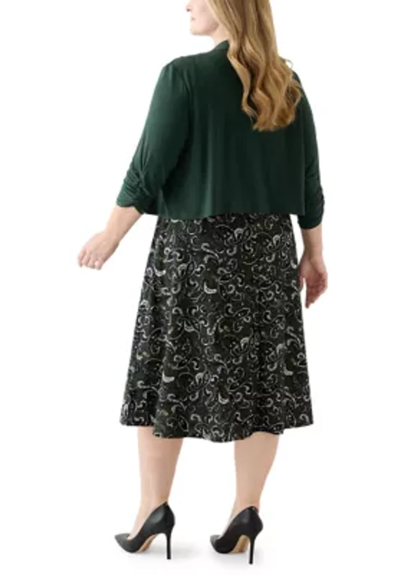 Plus Abstract Print Dress with Jacket