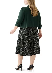 Plus Abstract Print Dress with Jacket