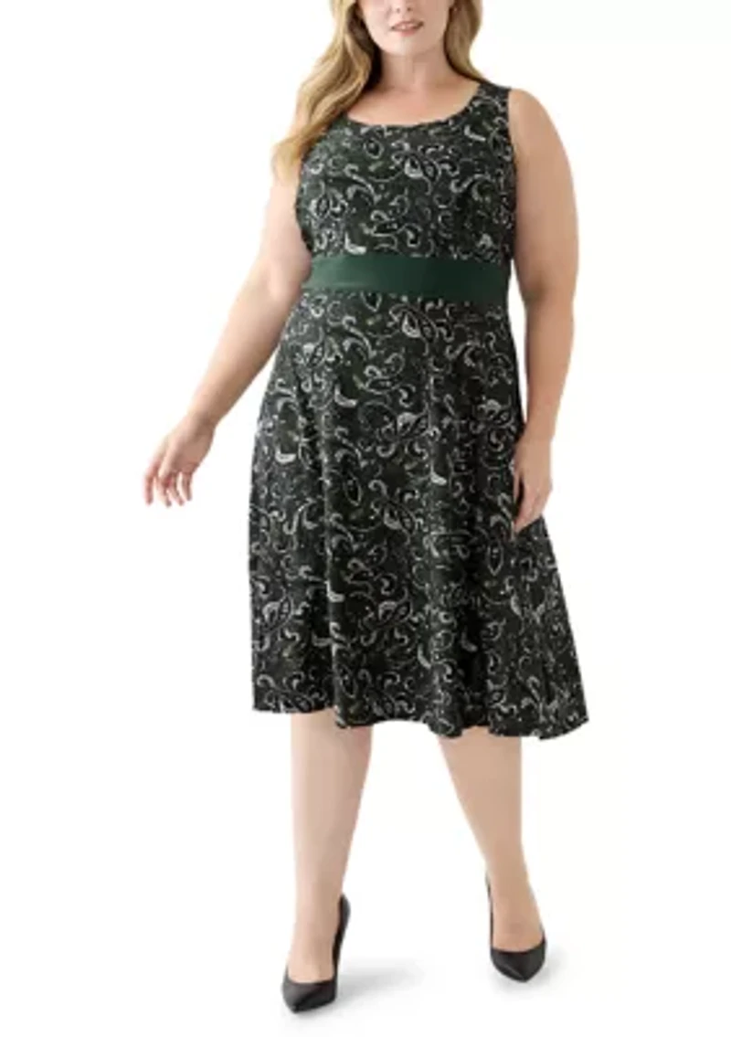 Plus Abstract Print Dress with Jacket