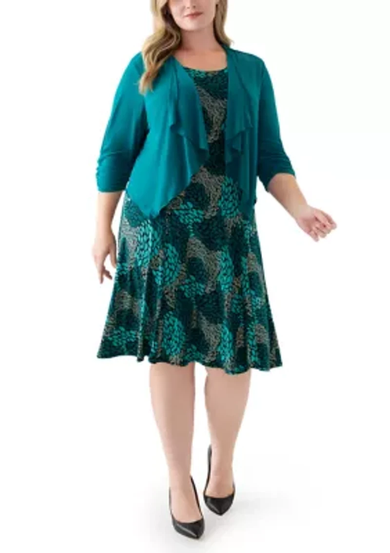 Plus Abstract Print Dress with Jacket
