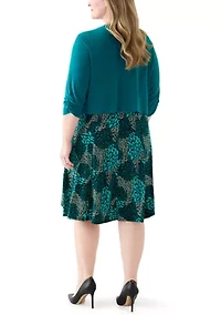 Plus Abstract Print Dress with Jacket