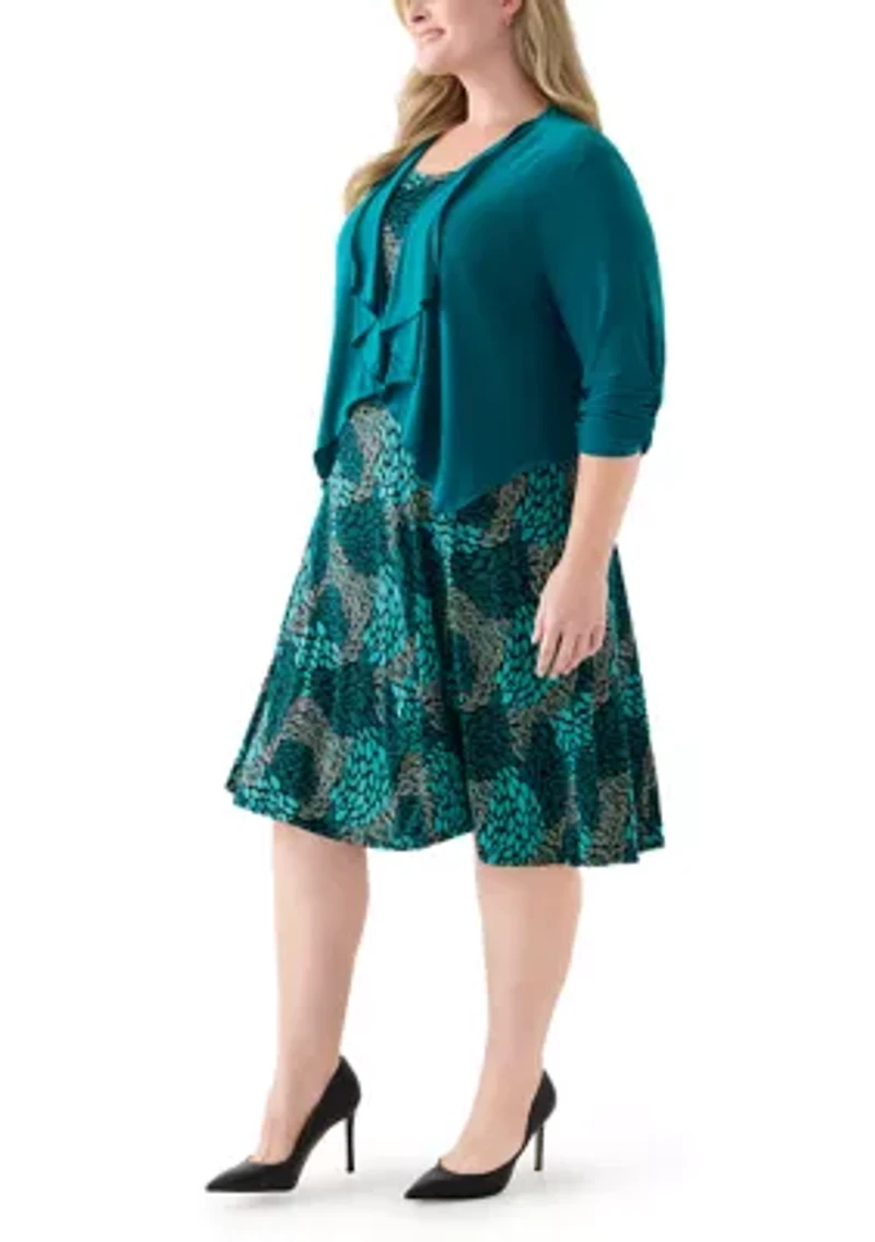 Plus Abstract Print Dress with Jacket