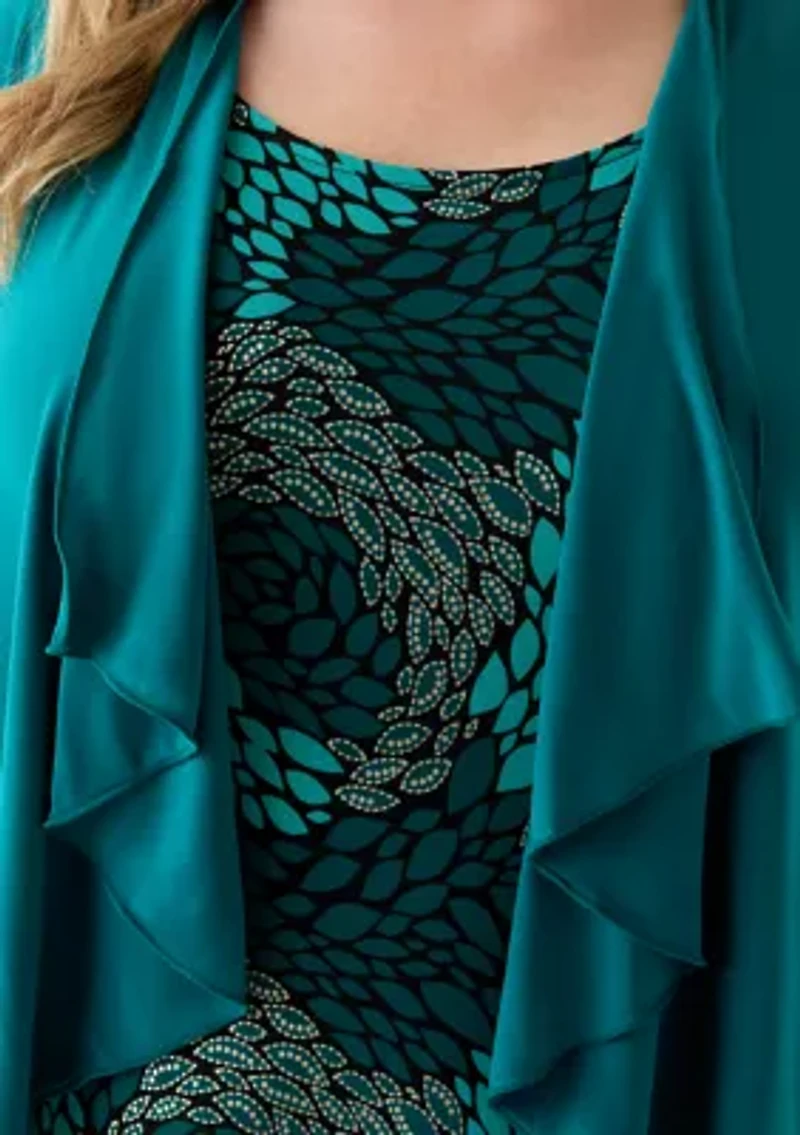 Plus Abstract Print Dress with Jacket