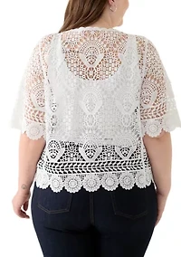 Plus Short Sleeve Open Work Lace Shrug