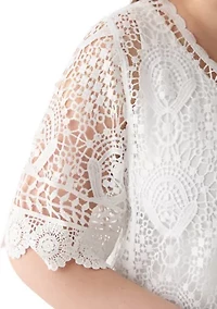 Plus Short Sleeve Open Work Lace Shrug