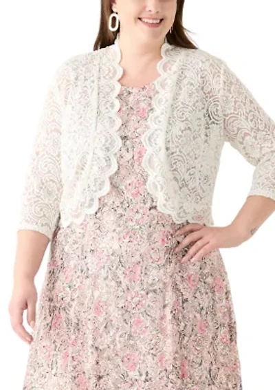 Plus Open Work Scalloped Hem Cardigan