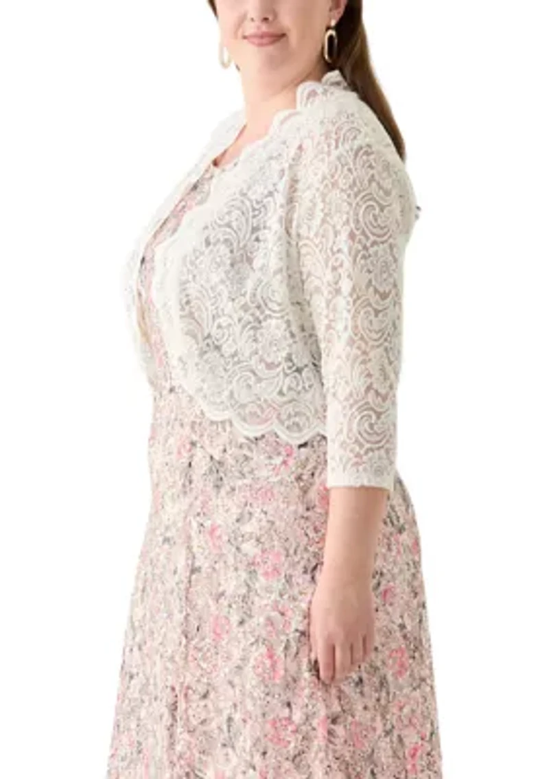 Plus Open Work Scalloped Hem Cardigan