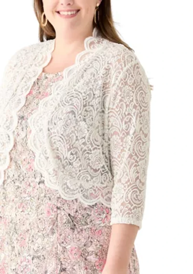 Plus Open Work Scalloped Hem Cardigan