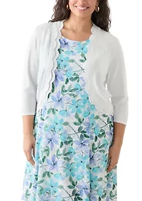 Plus Flat Knit Scalloped Cardigan