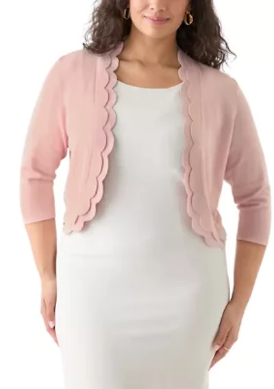 Plus Flat Knit Scalloped Cardigan