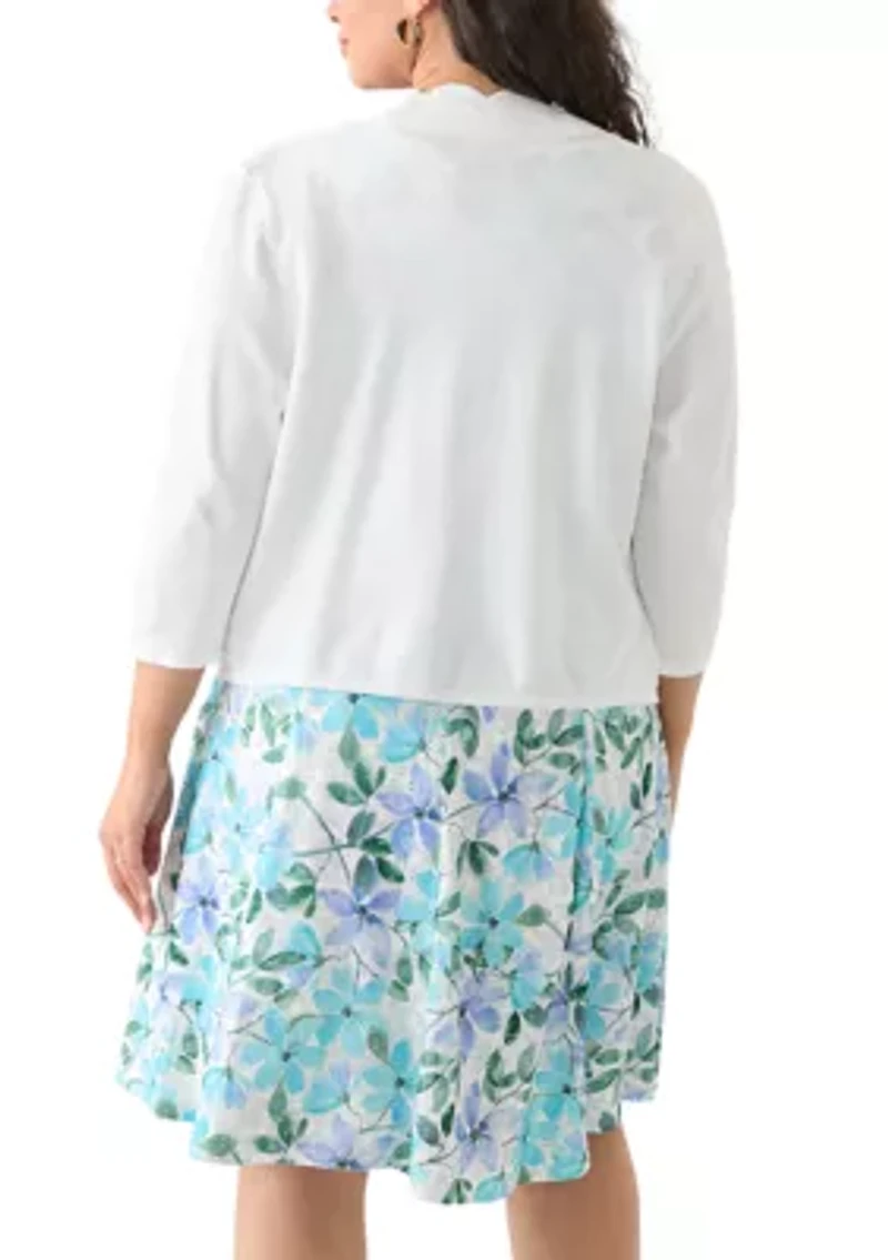 Plus Flat Knit Scalloped Cardigan