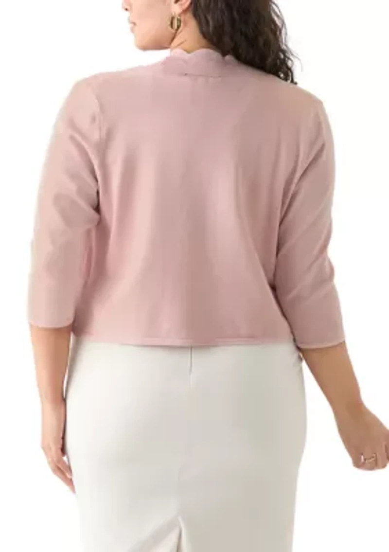 Plus Flat Knit Scalloped Cardigan