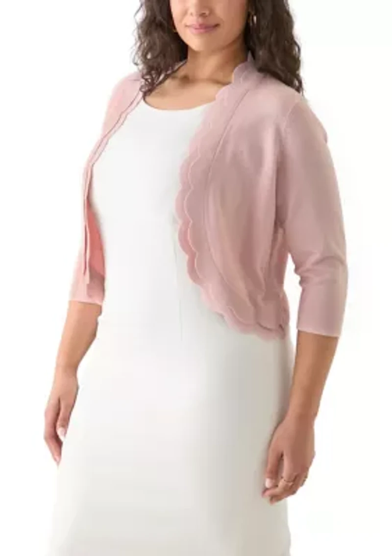 Plus Flat Knit Scalloped Cardigan