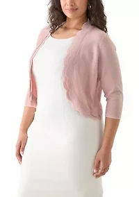 Plus Flat Knit Scalloped Cardigan