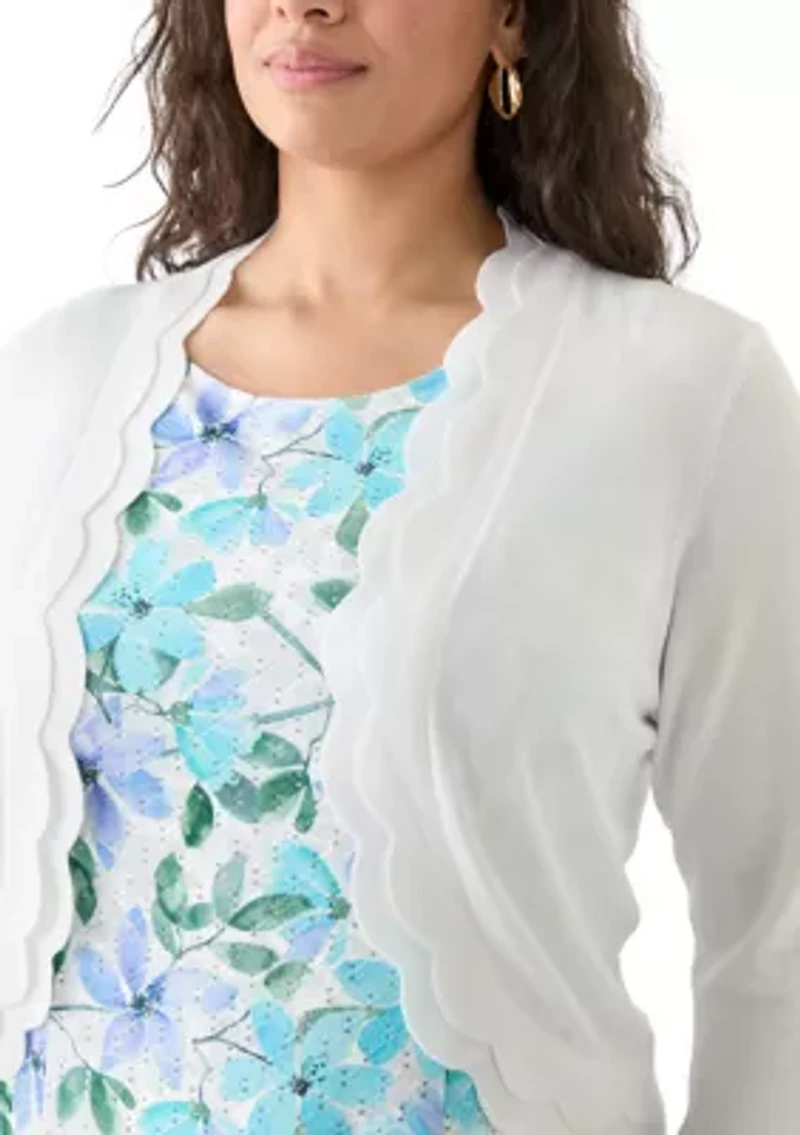 Plus Flat Knit Scalloped Cardigan