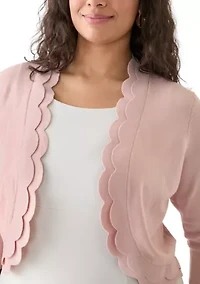 Plus Flat Knit Scalloped Cardigan