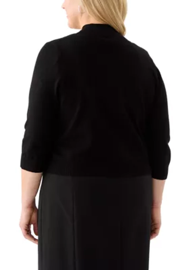 Plus Flat Knit Straight Hem Cardigan