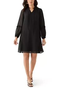 Women's Long Sleeve Tie Neck Mini Dress