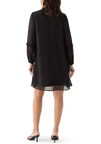 Women's Long Sleeve Tie Neck Mini Dress