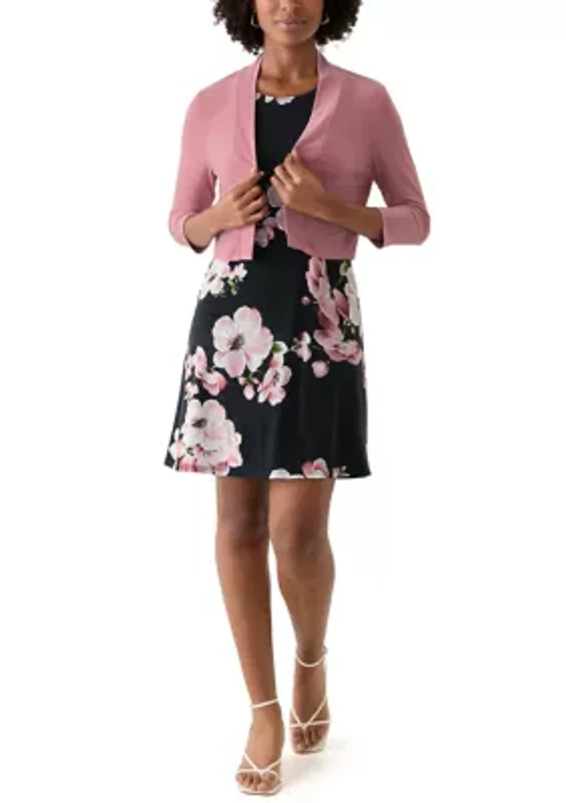 Women's Floral Dress and Solid Jacket