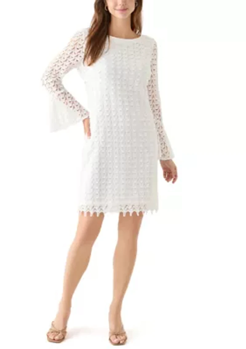 Women's Long Sleeve Crew Neck Solid Lace Sheath Dress