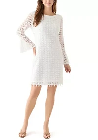 Women's Long Sleeve Crew Neck Solid Lace Sheath Dress