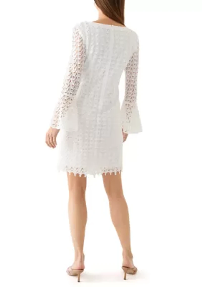 Women's Long Sleeve Crew Neck Solid Lace Sheath Dress
