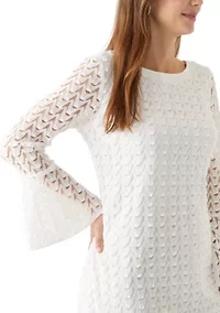 Women's Long Sleeve Crew Neck Solid Lace Sheath Dress