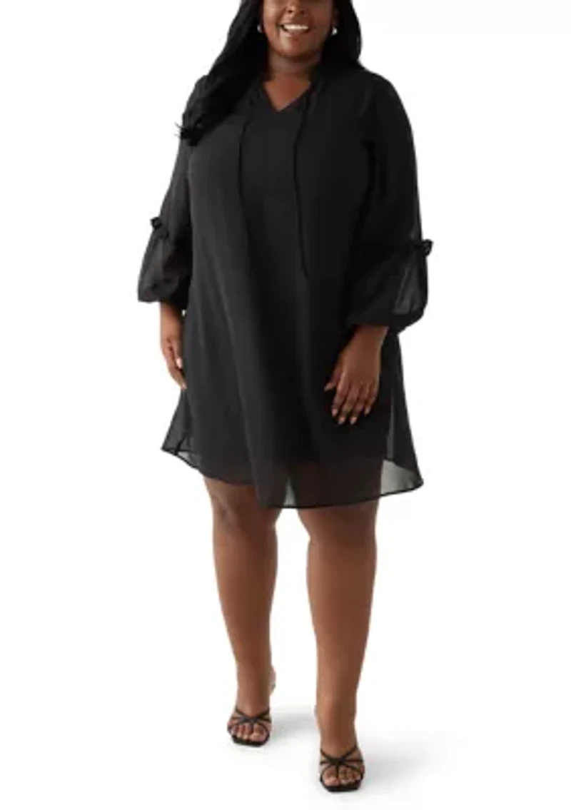 Plus Ruffle Tie Neck Midi Dress